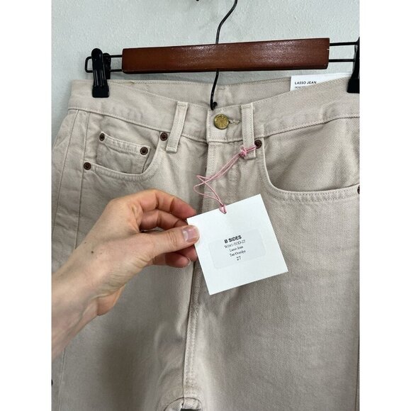 $385 B SIDES Relaxed Slim Lasso Wide Leg Denim Jeans USA Barrel Tan Women’s 27 - Picture 3 of 5